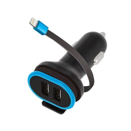 Forever Super Fast szivargyújtó töltő 2x USB és 1x Lightning kábellel, (Max 3A) 15W