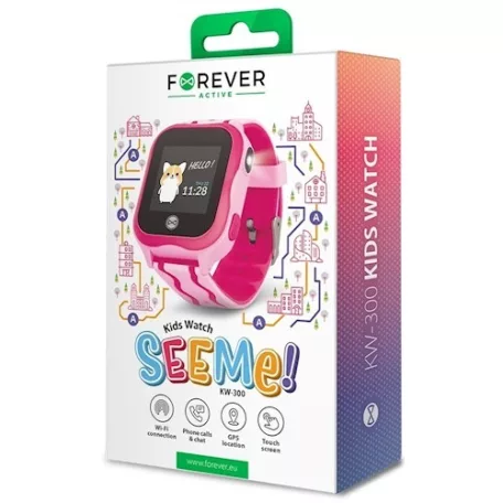 Forever KW-300 vízálló IP67 gyerek Bluetoothos okosóra GPS / Wifi nyomonkövetéssel, SOS segélyhívással pink