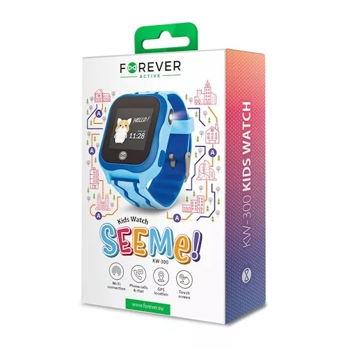 Forever KW-300 vízálló IP67 gyerek Bluetoothos okosóra GPS / Wifi nyomonkövetéssel, SOS segélyhívással kék