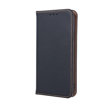 Genuine Leather Apple iPhone X / XS oldalra nyíló mágneses bőrhatású könyv tok szilikon belsővel fekete