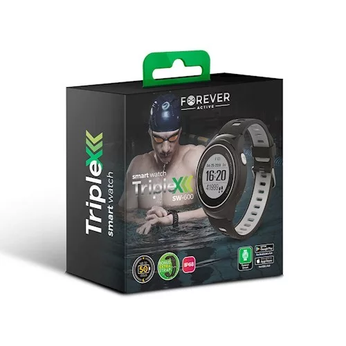 Forever GPS SW-600 okosóra Bluetooth 5.0 lépésszámlálóval, pulzusmérővel, fekete