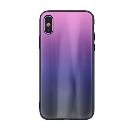 Rainbow szilikon tok üveg hátlappal - Huawei Y7 (2019) pink - fekete