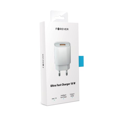 Forever TC-01 QC3.0 hálózati gyorstöltőfej USB csatlakozóval 3A fehér (18W)