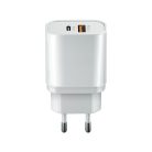 Forever QC3.0 hálózati gyorstöltőfej USB és Type-C csatlakozóval 4A fehér (20W)