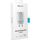 Forever Core PD QC hálózati töltőfej 1x USB és 1x Type-C foglalattal, kijelzővel fehér 20W