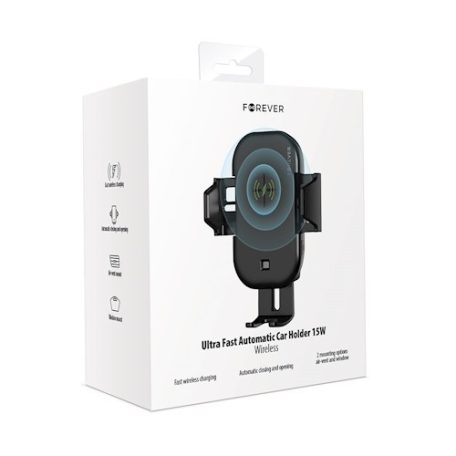 Forever univerzális automata gravity autós tartó ultragyors vezeték nélküli töltéssel (9V 1.67A) 15W szellőzőre és szélvédőre 4,7″ - 6,7″