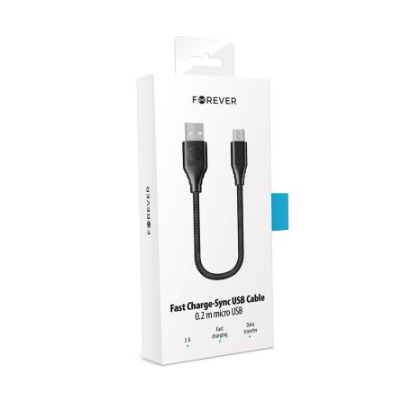 Forever USB - micro USB fekete adatkábel 0.2m 3A