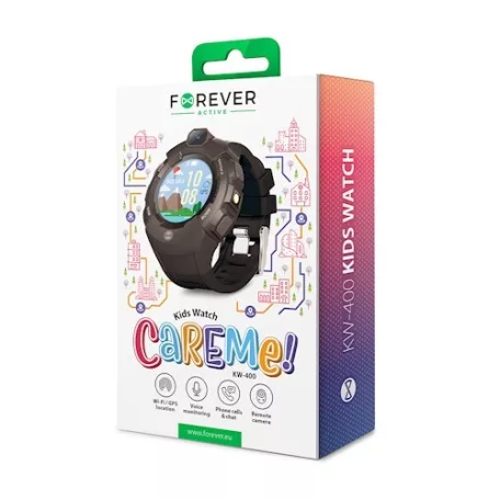 Forever KW-400 gyerek Bluetoothos okosóra GPS / Wifi nyomonkövetéssel, SOS segélyhívással fekete