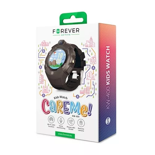 Forever KW-400 gyerek Bluetoothos okosóra GPS / Wifi nyomonkövetéssel, SOS segélyhívással fekete