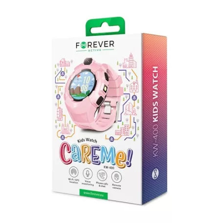 Forever KW-400 gyerek Bluetoothos okosóra GPS / Wifi nyomonkövetéssel, SOS segélyhívással pink