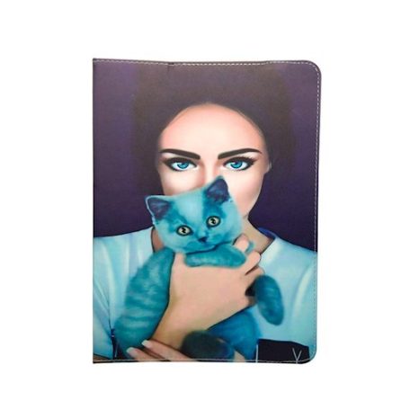 Universal case Lady with cat for tablet 7-8”