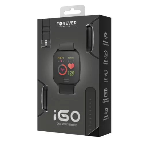 Forever IGO JW-100 okosóra Bluetooth 4.0 lépésszámlálóval, pulzusmérővel, fekete