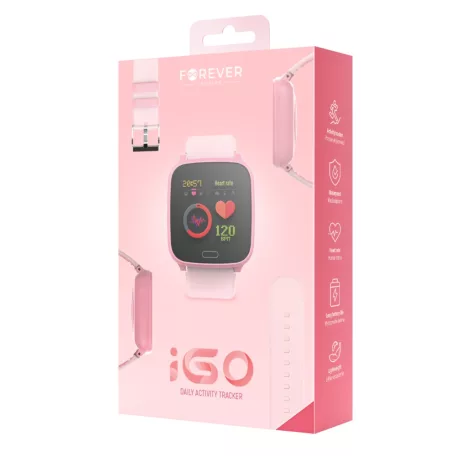Forever IGO JW-100 okosóra Bluetooth 4.0 lépésszámlálóval, pulzusmérővel, pink