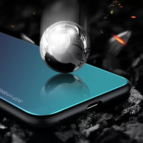 Rainbow szilikon tok üveg hátlappal - Huawei P40 Lite E világoskék
