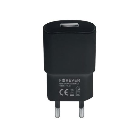 Forever TC-01 QC3.0 hálózati gyorstöltőfej USB csatlakozóval 3A fekete (18W)