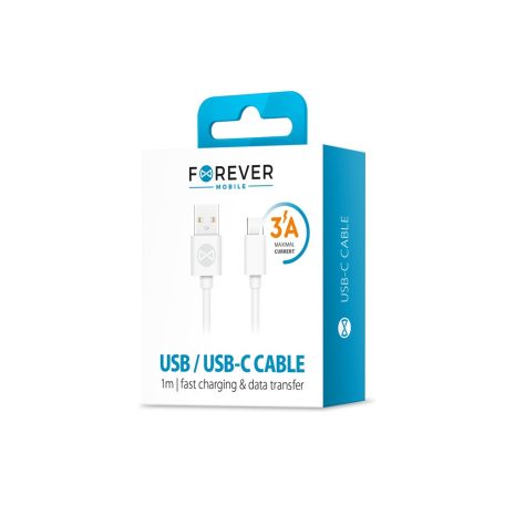 Forever USB - Type-C fehér adatkábel 3A 1m