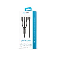   Forever 3in1 USB - Lightning (8Pin) - Type-C - micro USB fekete adatkábel 2A 1m