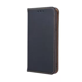   Genuine Leather Apple iPhone 13 Pro Max (6.7) oldalra nyíló mágneses bőrhatású könyv tok szilikon belsővel fekete