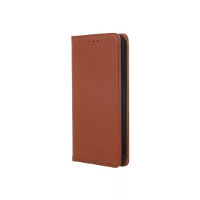   Genuine Leather Apple iPhone 13 (6.1) oldalra nyíló mágneses  bőrhatású könyv tok szilikon belsővel barna
