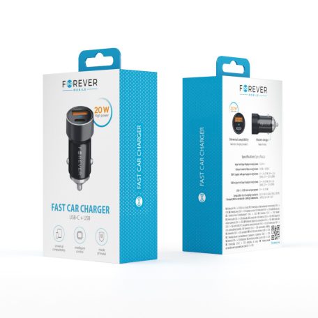 Forever CC-06 PD QC szivargyújtó töltő USB és Type-C csatlakozóval 20W