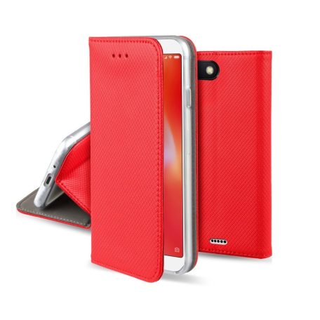 Smart magnet Huawei Y5 II / Y6 II Compact oldalra nyíló mágneses könyv tok szilikon belsővel piros