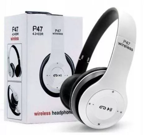 Foldable P47 fehér - fekete sztereó összecsukható fejhallgató EDR technologiával, beepitett mikrofonnal, FM rádió, MicroSD foglalattal, Bluetooth 4.2