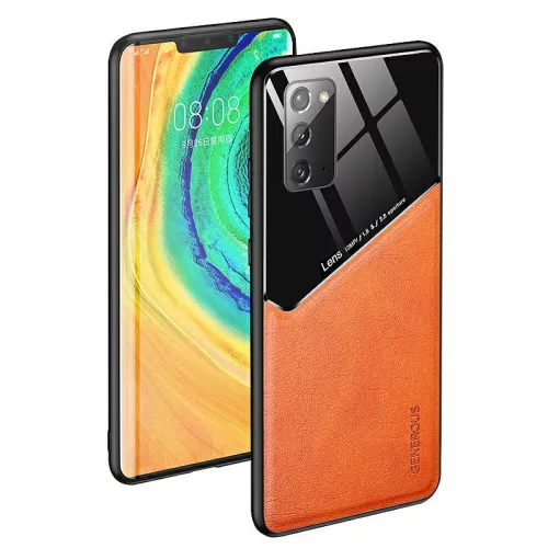 Lens tok - Samsung A326 Galaxy A32 5G narancssárga üveg / bőr tok beépített mágneskoronggal