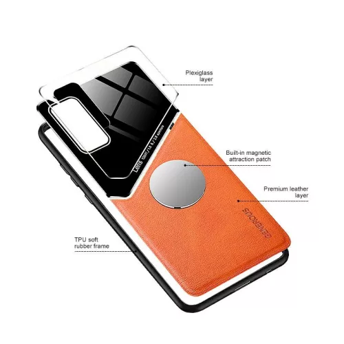 Lens tok - Samsung A326 Galaxy A32 5G narancssárga üveg / bőr tok beépített mágneskoronggal