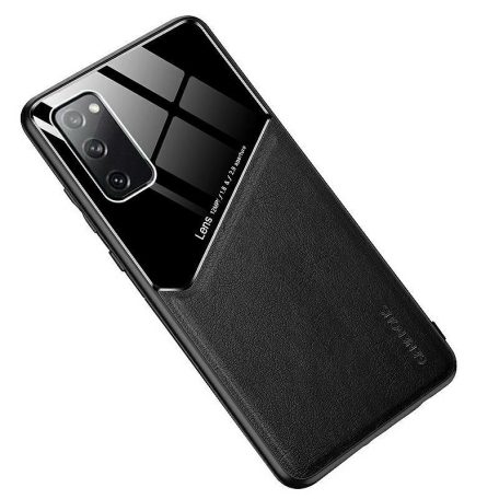 Lens tok - Samsung A225 Galaxy A22 4G fekete üveg / bőr tok beépített mágneskoronggal