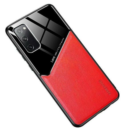 Lens tok - Samsung A225 Galaxy A22 4G piros üveg / bőr tok beépített mágneskoronggal
