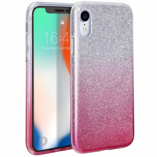 Shining Glitter tok - Samsung A705 Galaxy A70 (2019) ezüst - pink csillogó tok