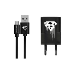   USB kábel DC - Superman 001 USB - MicroUSB adatkábel hálózati töltővel 1m fekete 1A