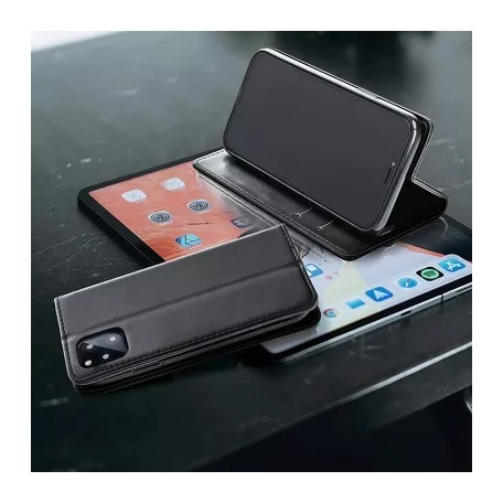 Bőr tok - Samsung A037F Galaxy A03s (2021) oldalra nyíló mágneses könyv tok szilikon belsővel fekete