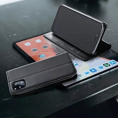 Bőr tok - Samsung A037F Galaxy A03s (2021) oldalra nyíló mágneses könyv tok szilikon belsővel fekete
