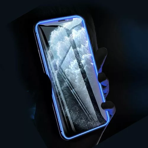 Fluoreszkáló Apple iPhone 13 Pro Max (6.7) előlapi üvegfólia kék