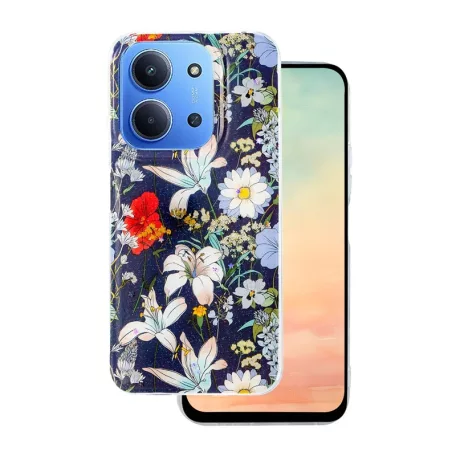 Glow Glam - Xiaomi Redmi 15 4G / Redmi 15 5G (171mm) virágmintás szilikon tok, kék