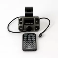   Omega F28 autós bluetooth kihangosító + FM Transmitter, BT V2.1+EDR, LCD kijelző, USB, MicroSD, mikrofon (OUTF28)