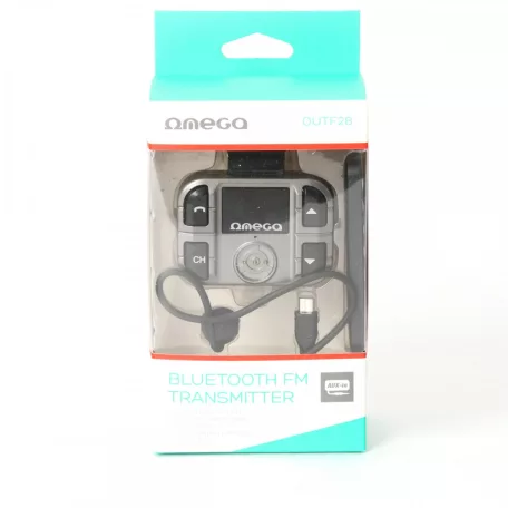 Omega F28 autós bluetooth kihangosító + FM Transmitter, BT V2.1+EDR, LCD kijelző, USB, MicroSD, mikrofon (OUTF28)