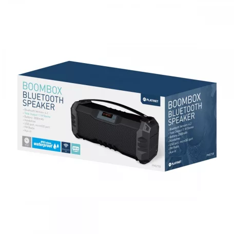 Platinet PMG75B boombox IP5X bluetooth hangszóró, 11W (2*5,5W), BT V4.2, FM, AUX, USB, MicroSD, fekete
