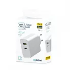 Platinet hálózati gyorstöltőfej USB és Type-C csatlakozóval 20V/2.25A fehér (45W)