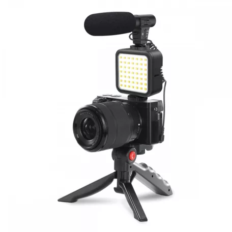 Platinet PMVG4IN1 4IN1 Led selfielámpa telefontartóval, mikrofonnal és tripod állvánnyal