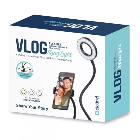 Platinet PMRL3 Ring Light 3" Led selfielámpa telefontartóval és állvánnyal