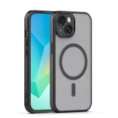   Mag Matt Apple iPhone 15 (6.1) MagSafe TPU/PC tok beépített mágneses gyűrűvel, fekete
