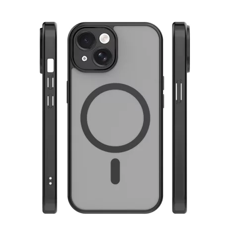 Mag Matt Apple iPhone 15 (6.1) MagSafe TPU/PC tok beépített mágneses gyűrűvel, fekete