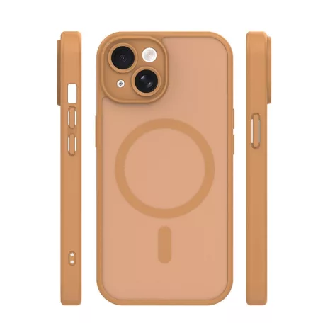 Mag Matt Apple iPhone 15 (6.1) MagSafe TPU/PC tok beépített mágneses gyűrűvel, barna