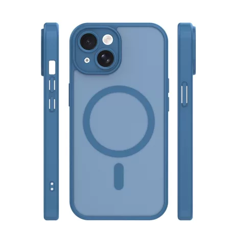 Mag Matt Apple iPhone 15 (6.1) MagSafe TPU/PC tok beépített mágneses gyűrűvel, sötétkék