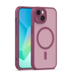   Mag Matt Apple iPhone 15 (6.1) MagSafe TPU/PC tok beépített mágneses gyűrűvel, bordó