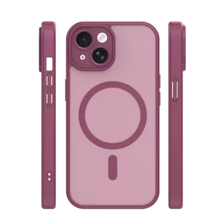Mag Matt Apple iPhone 15 (6.1) MagSafe TPU/PC tok beépített mágneses gyűrűvel, bordó