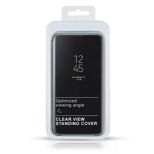 Clear View Huawei P Smart Pro / Honor Y9s fekete oldalra nyíló tükrös tok