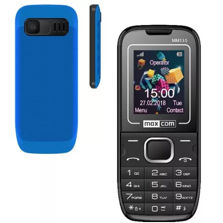 Maxcom MM135 mobiltelefon, dual sim-es kártyafüggetlen, bluetooth-os, fm rádiós fekete (magyar nyelvű menüvel)